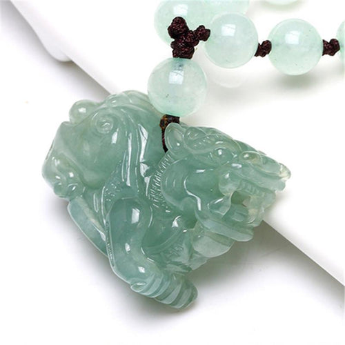 Hetian(Hotan) White Green Jade Pixiu Wealth Pendant Necklace - FengshuiGallary