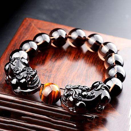 Ice Black Obsidian Double Pixiu Wealth Bracelet - FengshuiGallary