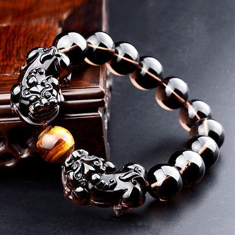 Ice Black Obsidian Double Pixiu Wealth Bracelet - FengshuiGallary