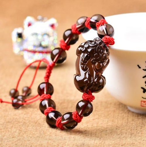 Ice Black Obsidian Pixiu Lucky Rope Wealth Bracelet - FengshuiGallary