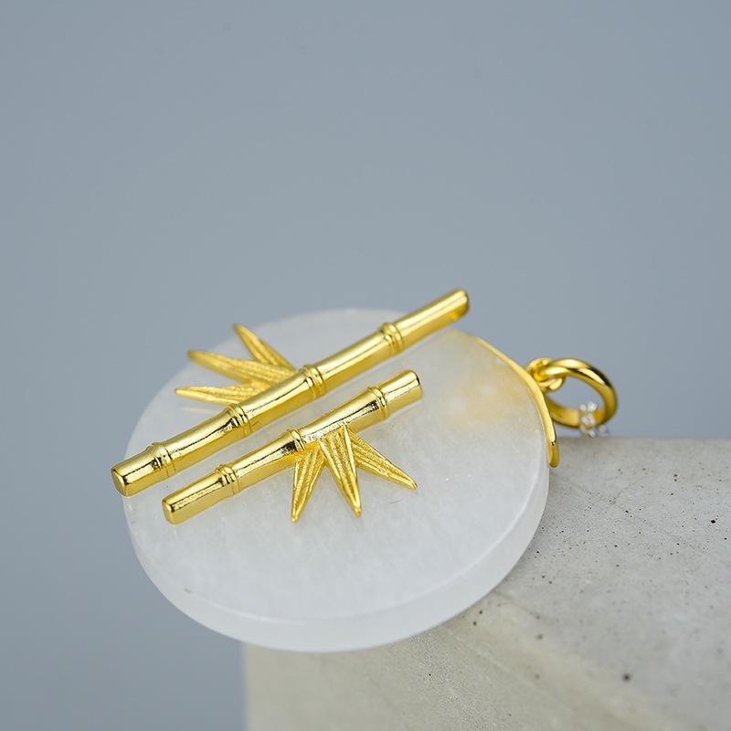 Ice Jade Golden Bamboo Wealth Pendant - FengshuiGallary
