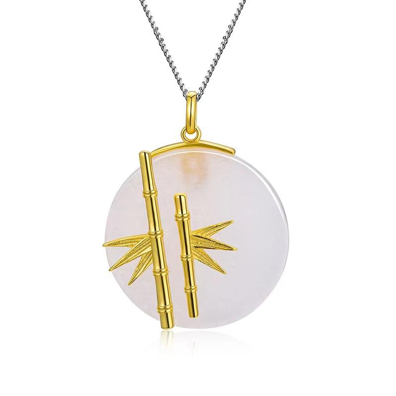 Ice Jade Golden Bamboo Wealth Pendant - FengshuiGallary