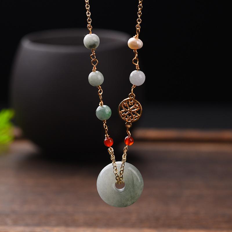 Ice Jade Pendant Necklace-Red Agate Beads - FengshuiGallary