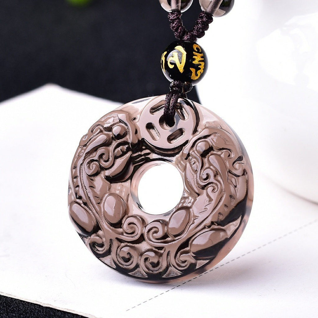 Ice Obsidian Double Pixiu Protection Pendant Necklace - FengshuiGallary