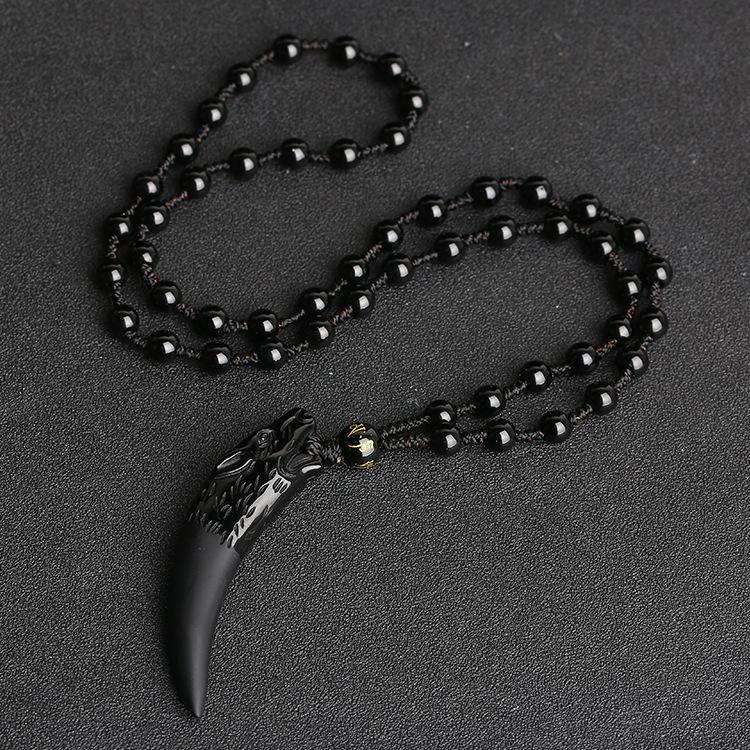 Ice Obsidian Wolf Fang Protection Pendant Necklace - FengshuiGallary
