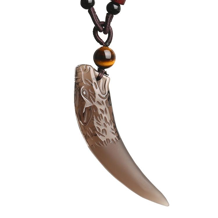 Ice Obsidian Wolf Fang Protection Pendant Necklace - FengshuiGallary