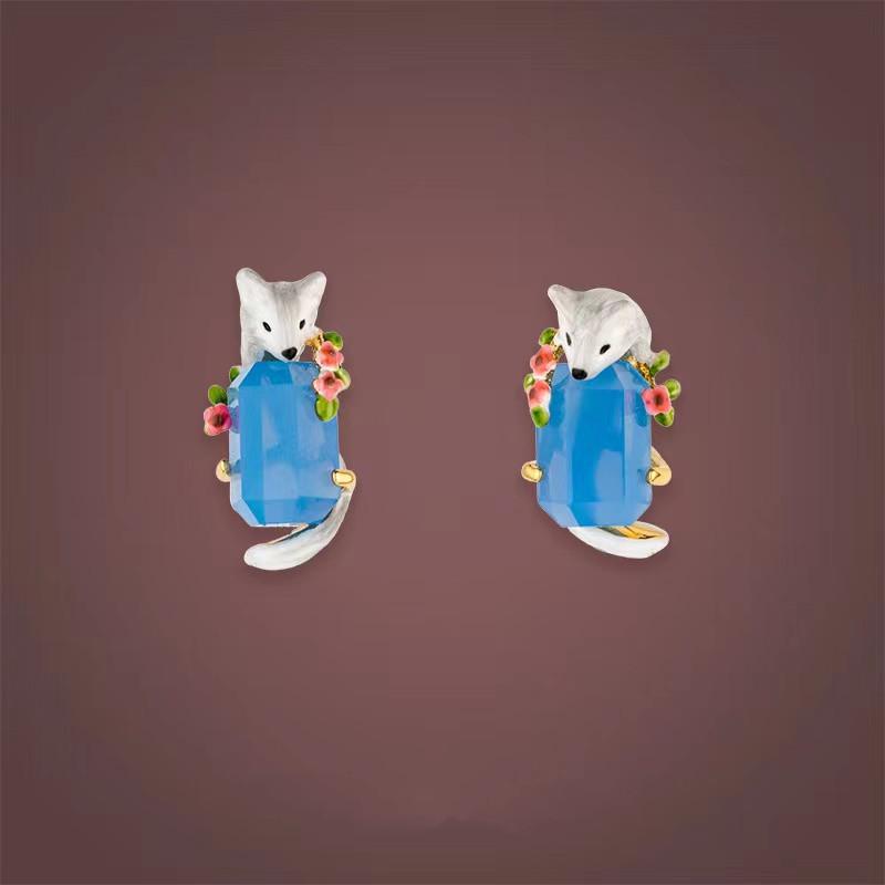Infinite Wisdom Fox Blue Crystal Earrings - FengshuiGallary