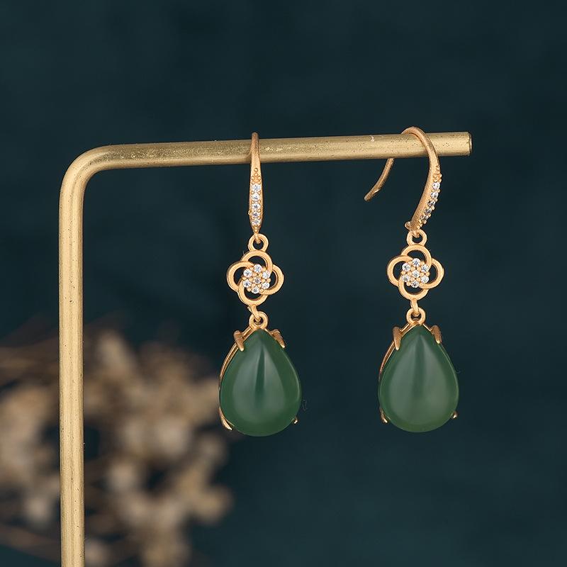 Jade Earrings-Zirconia Crystal - FengshuiGallary