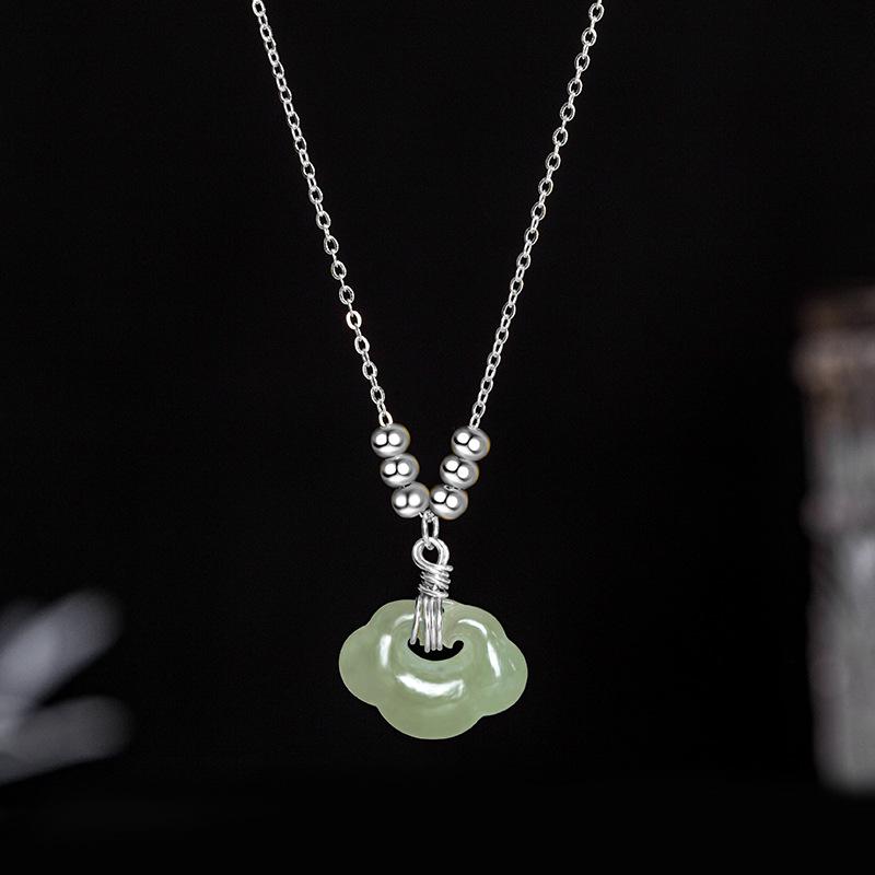 Jade Ru Yi Pendant Silver Necklace - FengshuiGallary