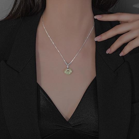 Jade Ru Yi Pendant Silver Necklace - FengshuiGallary