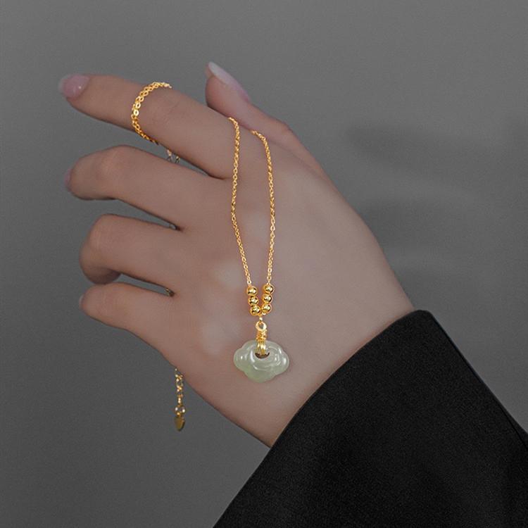 Jade Ru Yi Pendant Silver Necklace - FengshuiGallary