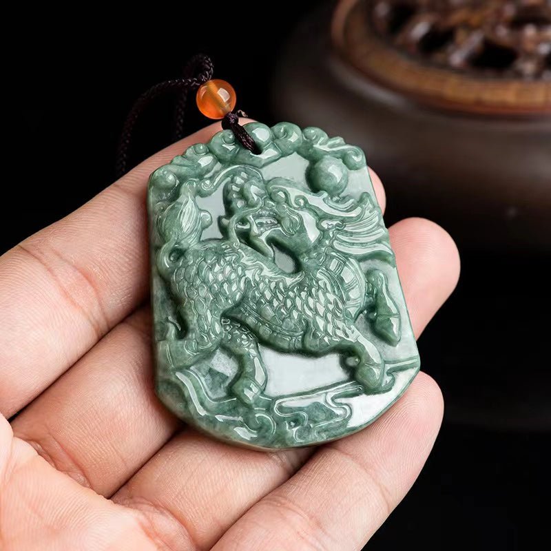 Kirin Natural Jade Pendant-Kylin-Klin - FengshuiGallary