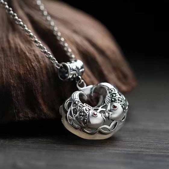 Koi Fish Jade Pendant-925 Silver - FengshuiGallary