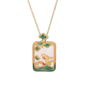 Koi Fish Wealth Necklace- Green Enamel - FengshuiGallary