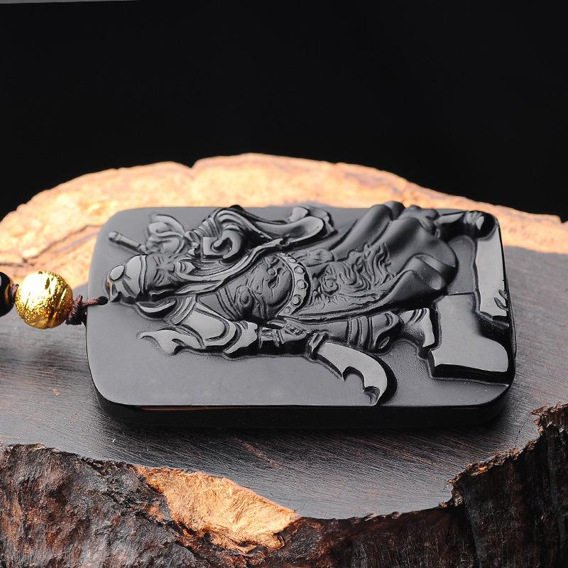 Kwan Kung Black Obsidian Wealth Pendant - FengshuiGallary