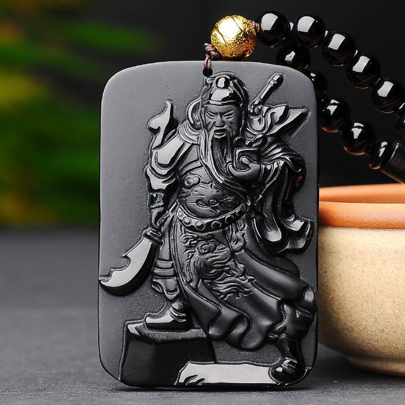 Kwan Kung Black Obsidian Wealth Pendant - FengshuiGallary