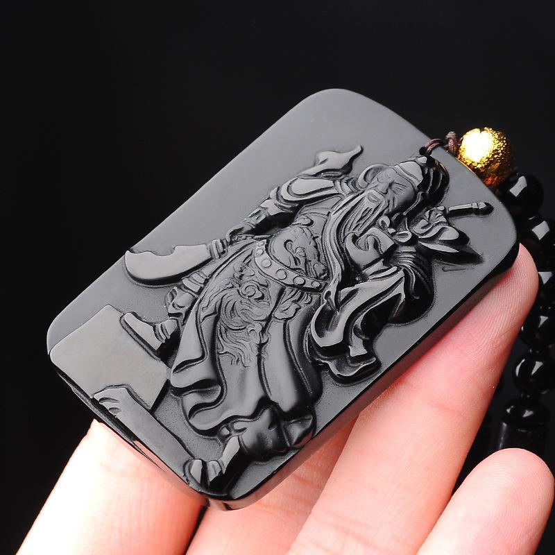 Kwan Kung Black Obsidian Wealth Pendant - FengshuiGallary