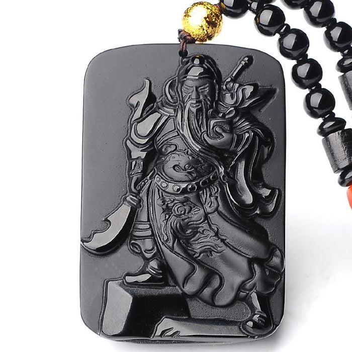 Kwan Kung Black Obsidian Wealth Pendant - FengshuiGallary