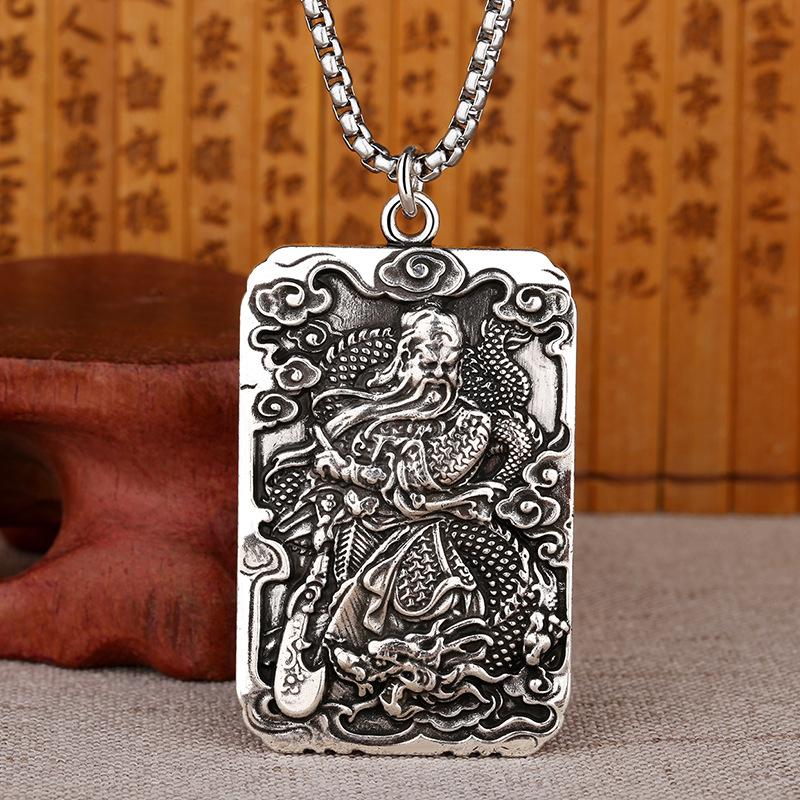 Kwan Kung Silver Wealth Pendant Necklace - FengshuiGallary