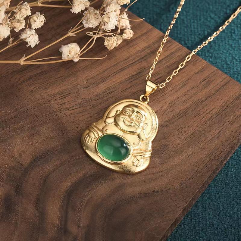 Laughing Buddha Green Agate Pedndant - FengshuiGallary
