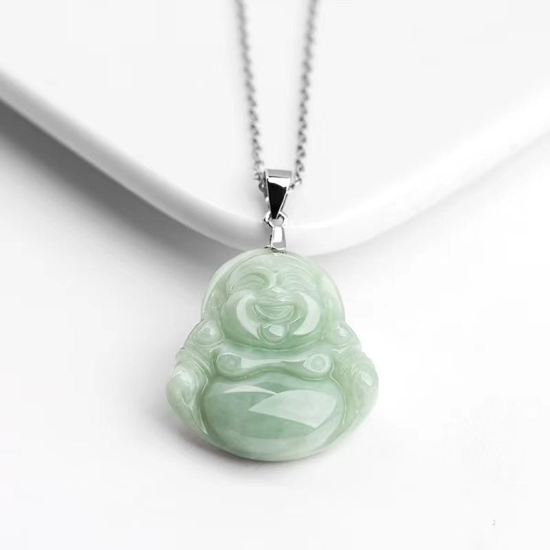 Laughing Buddha Pendant- Grade A Jade Pendant 925 Silver Nechlack - FengshuiGallary