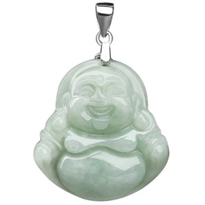 Laughing Buddha Pendant- Grade A Jade Pendant 925 Silver Nechlack - FengshuiGallary