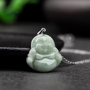 Laughing Buddha Pendant- Grade A Jade Pendant 925 Silver Nechlack - FengshuiGallary