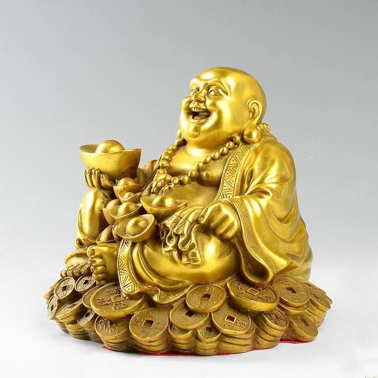 Laughing Buddha Statue-Luck Coins and Carrying Ingot - FengshuiGallary