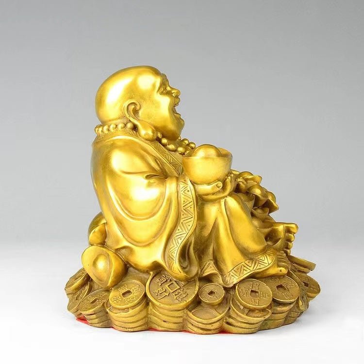 Laughing Buddha Statue-Luck Coins and Carrying Ingot - FengshuiGallary
