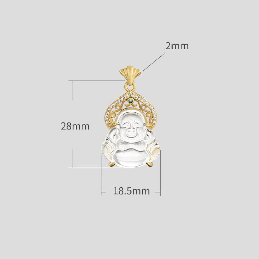 Laughing Buddha White Crystal Lucky Necklace - FengshuiGallary