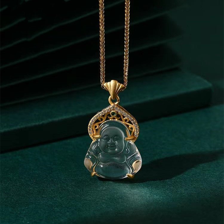 Laughing Buddha White Crystal Lucky Necklace - FengshuiGallary