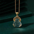 Laughing Buddha White Crystal Lucky Necklace - FengshuiGallary