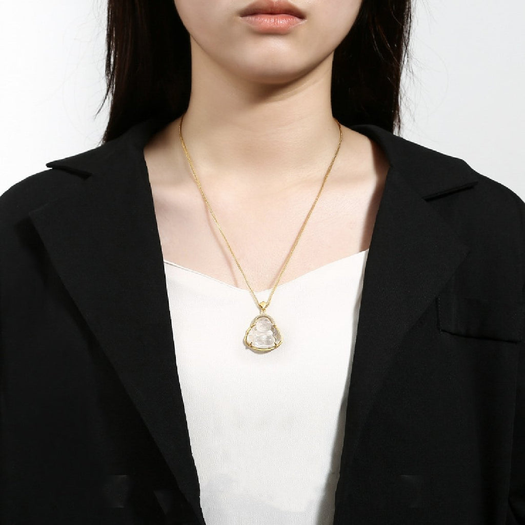 Laughing Buddha White Crystal Necklace - FengshuiGallary