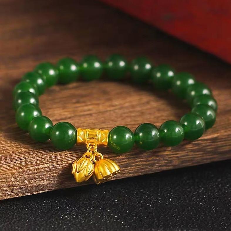 Lotus Bracelet-Green Jade Bead - FengshuiGallary