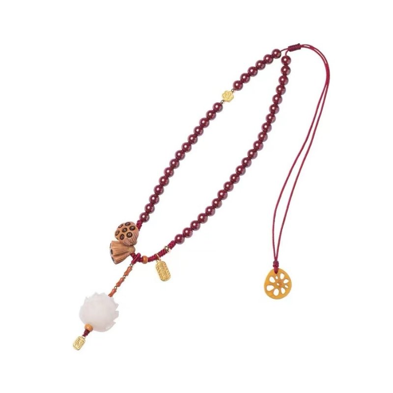 Lotus Flower Cinnabar Bead Car Pendant - FengshuiGallary