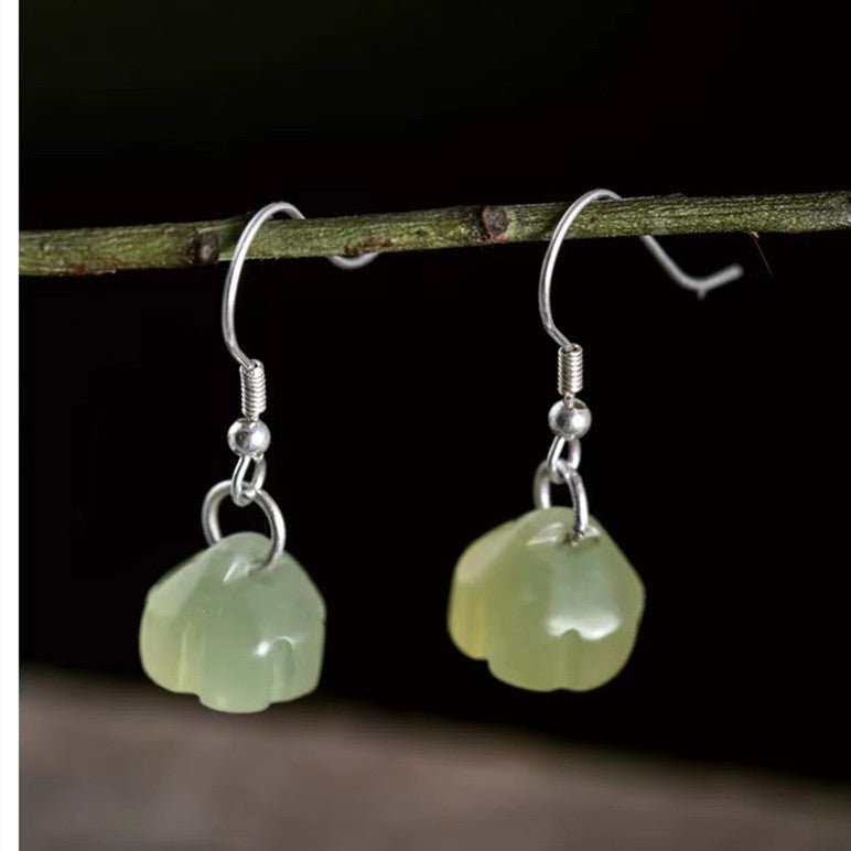 Lotus Flower Earrings-Natural Green Jade - FengshuiGallary