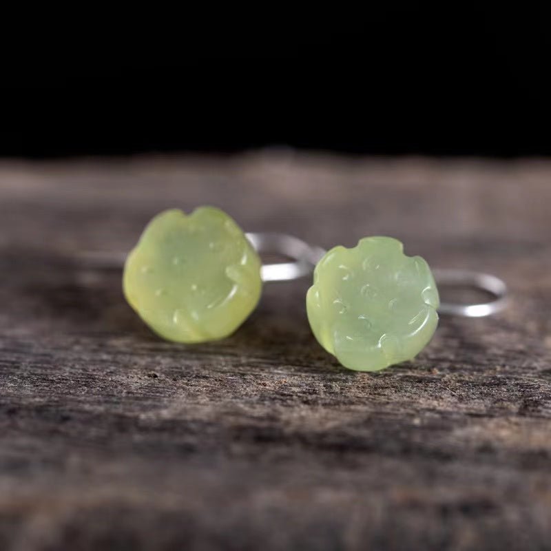 Lotus Flower Earrings-Natural Green Jade - FengshuiGallary