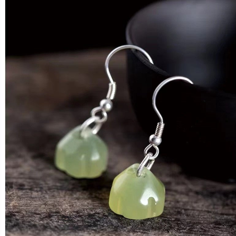 Lotus Flower Earrings-Natural Green Jade - FengshuiGallary