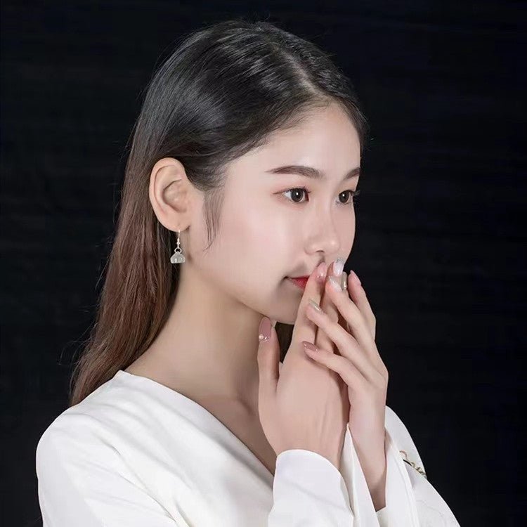 Lotus Flower Earrings-Natural Green Jade - FengshuiGallary