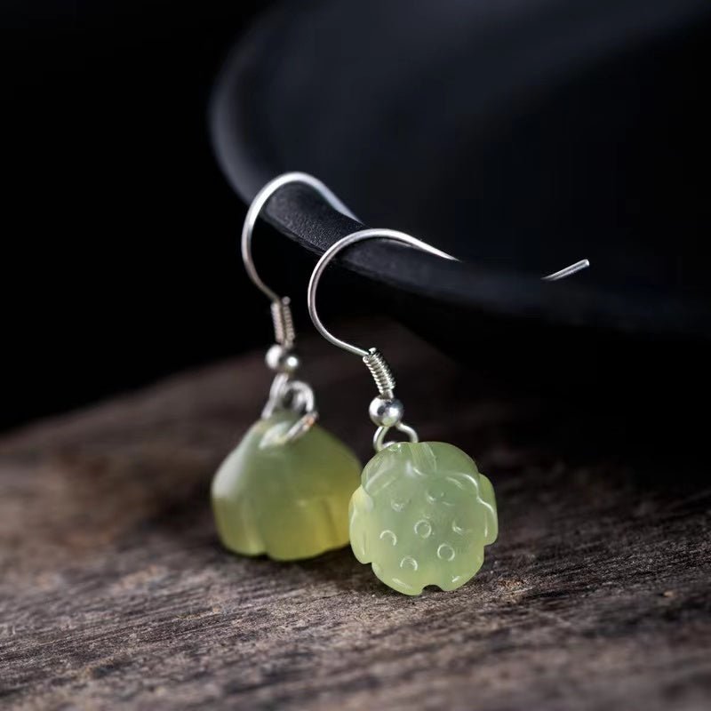 Lotus Flower Earrings-Natural Green Jade - FengshuiGallary