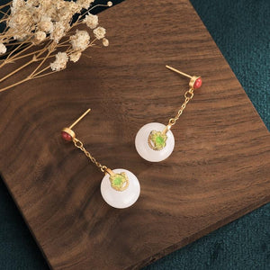 Lotus Heart White Jade Lucky Earring - FengshuiGallary