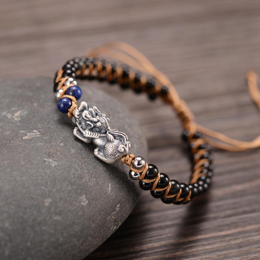Lucky Black Obsidian Rope Pixiu Bracelet - FengshuiGallary