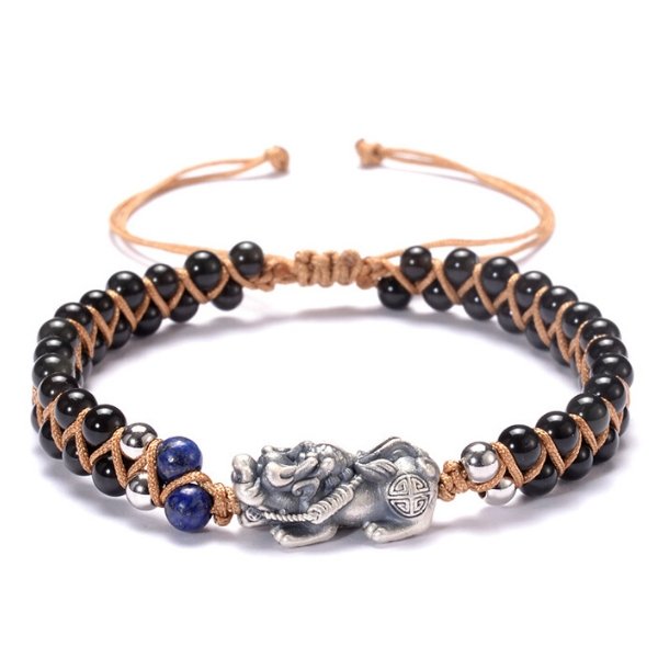 Lucky Black Obsidian Rope Pixiu Bracelet - FengshuiGallary