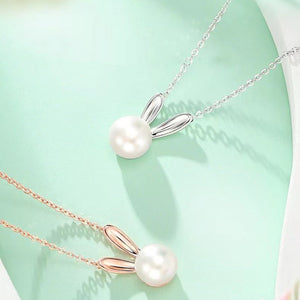 Lucky Bunny Pearl Silver Necklace - FengshuiGallary