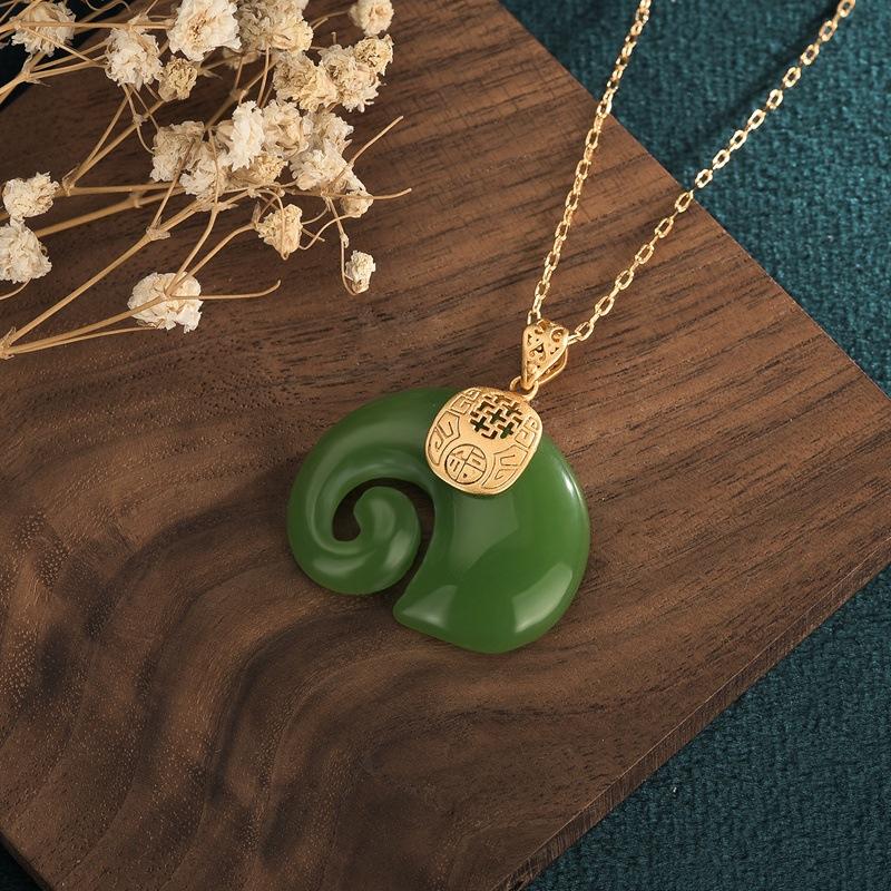 Lucky Elephant Green Jade Pendant Necklace - FengshuiGallary