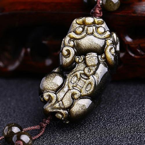 Lucky Gold Obsidian Pixiu Protection Auto Key Chain Pendant - FengshuiGallary