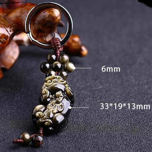 Lucky Gold Obsidian Pixiu Protection Auto Key Chain Pendant - FengshuiGallary