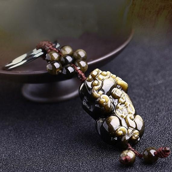 Lucky Gold Obsidian Pixiu Protection Auto Key Chain Pendant - FengshuiGallary
