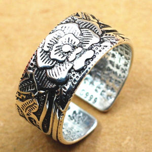 Lucky Lotus Heart Mantra Silver Ring - FengshuiGallary