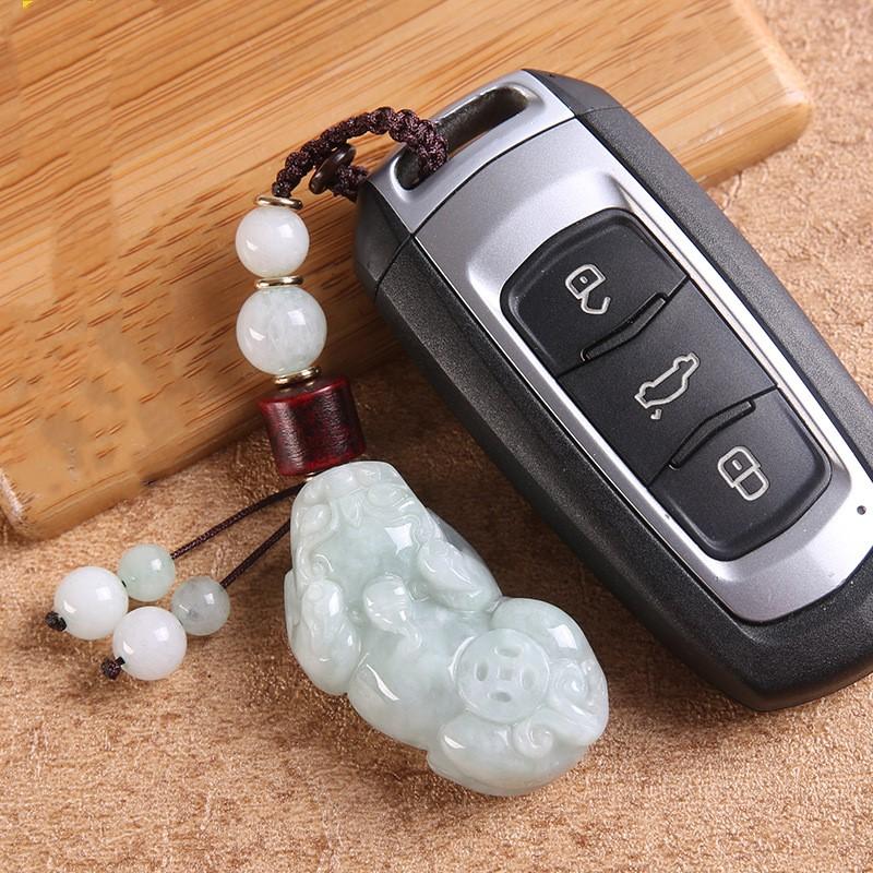 Lucky Natural White Jade Pixiu Auto Key Chain Pendant - FengshuiGallary